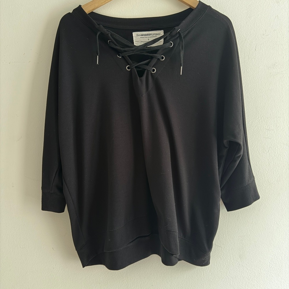Sweatshirt Project‎ Women's Large Lace Up Dolman Top Black